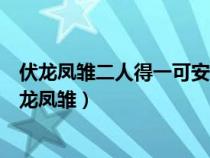 伏龍鳳雛二人得一可安天下中的伏龍芝龍統(tǒng)鳳雛資格量（伏龍鳳雛）